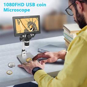 img 1 attached to 🔬 High Definition 7 Inch LCD Digital Microscope with 64GB TF Card, 1200x Magnification, 12MP Ultra-Precise Focus Camera, Full HD 1080P Video Microscope, 8 LED Lights - Ideal for Coin Circuit Board Soldering, PCB Inspection, Watch and Clock Repair