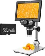 🔬 high definition 7 inch lcd digital microscope with 64gb tf card, 1200x magnification, 12mp ultra-precise focus camera, full hd 1080p video microscope, 8 led lights - ideal for coin circuit board soldering, pcb inspection, watch and clock repair logo