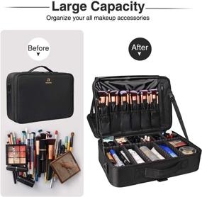 img 3 attached to 💼 Large Waterproof Makeup Bag Organizer | Professional Train Case for Artists | Travel Cosmetic Storage Box with Adjustable Strap, Dividers, and Brush Holder - Relavel Makeup Case