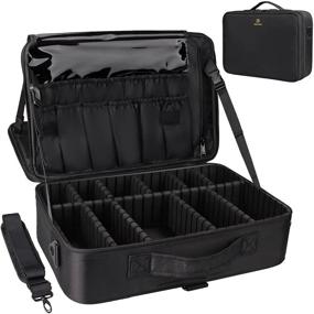 img 4 attached to 💼 Large Waterproof Makeup Bag Organizer | Professional Train Case for Artists | Travel Cosmetic Storage Box with Adjustable Strap, Dividers, and Brush Holder - Relavel Makeup Case