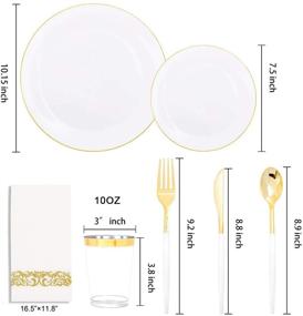 img 3 attached to 🍽️ Supernal 350pcs Gold Plastic Dinnerware Set with White Handle | Disposable Plastic Plates for Party or Wedding | Clear Cups | Gold Rim Napkins