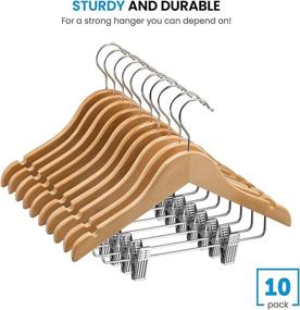 img 2 attached to 👶 Premium Wooden Kids Hangers With Clips (Pack of 10) - Smooth & Durable Wood Baby Hangers for Nursery - 12.5 Inch - 360° Swivel Hook & Cut Notches - Ideal Toddler Hanger for Dresses, Skirts, and Pants