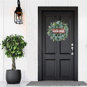 img 2 attached to 🏠 BEROSS 13-Inch Rustic Wood Wreath Welcome Sign for Front Door - Farmhouse Porch Decorations with Artificial Eucalyptus for Home, Wedding, Thanksgiving, Christmas