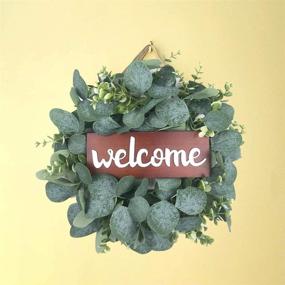 img 1 attached to 🏠 BEROSS 13-Inch Rustic Wood Wreath Welcome Sign for Front Door - Farmhouse Porch Decorations with Artificial Eucalyptus for Home, Wedding, Thanksgiving, Christmas