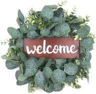 🏠 beross 13-inch rustic wood wreath welcome sign for front door - farmhouse porch decorations with artificial eucalyptus for home, wedding, thanksgiving, christmas логотип