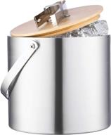 3 liter double-wall stainless steel ice bucket with lid and ice tong - modern bamboo lid with built-in tongs - comfortable carry handle - ideal for home bar, beer and champagne chilling logo