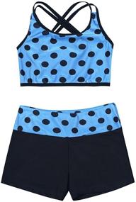 img 2 attached to 👯 Agoky Girls' 2-Piece Polka Dot Gymnastics Dancing Outfits Swimsuit – Top Bra with Shorts Clothes Set