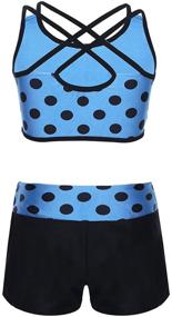 img 3 attached to 👯 Agoky Girls' 2-Piece Polka Dot Gymnastics Dancing Outfits Swimsuit – Top Bra with Shorts Clothes Set