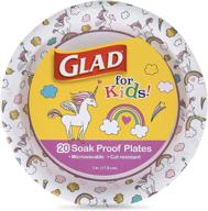 🍽️ glad for kids: heavy duty disposable unicorn paper plates for all occasions - 20 count, 7 inch soak proof microwavable small round paper plates with cute designs logo