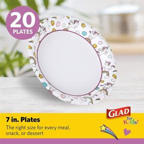 img 3 attached to 🍽️ Glad for Kids: Heavy Duty Disposable Unicorn Paper Plates for All Occasions - 20 Count, 7 Inch Soak Proof Microwavable Small Round Paper Plates with Cute Designs