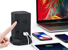 img 1 attached to Powerful BTU Power Strip Tower: Wireless Charger, Surge Protector, 7 AC Outlets, 2 USB Ports, 6.5ft Extension Cord - Black