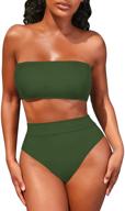 👙 viottiset women's bandeau thong high waisted bikini: trendy 2 piece swimsuit with removable strap logo