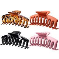 🎀 stylish 4 pack crystal plastic hair claw clips for women and girls - large size, ideal for thin and thick hair - 4.3 inch, 4 color options (bright black, yellow, pink, orange) logo