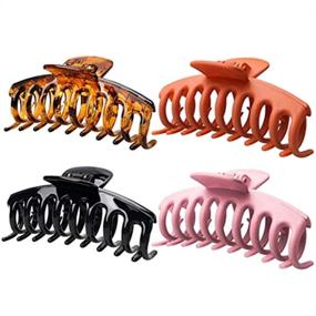 img 4 attached to 🎀 Stylish 4 Pack Crystal Plastic Hair Claw Clips for Women and Girls - Large Size, Ideal for Thin and Thick Hair - 4.3 Inch, 4 Color Options (Bright Black, Yellow, Pink, Orange)