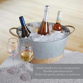 img 1 attached to 🍻 Stylish Twine Seaside Jute Rope Wrapped Galvanized Ice Beverage Tub - Holds 4.5 Gallons, Perfect for Wine and Beer Bottles