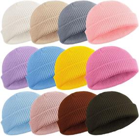 img 4 attached to 🎩 Geyoga 12-Piece Trawler Beanie Hats - Knit Cuff Skull Cap with Roll-Up Edge - Fisherman Beanie for Men and Women