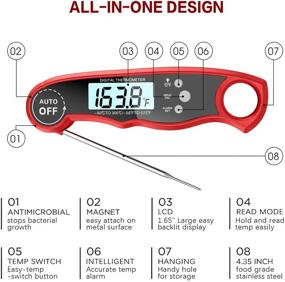 img 1 attached to 🔥 KANGYA Digital Meat Thermometer with Dual Probes – Instant Read, Oven Safe, Alarm Function, Large Back-light Screen – Magnetic & Portable for Food, Meat, Kitchen, Outdoor BBQ, Cooking, Grill, Smoker – Red