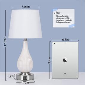 img 3 attached to 🛏️ Modern Minimalist Bedside Table Lamp with USB Charging Ports, Dimmable Ceramic Nightstand Light with White Fabric Shade, Ideal for Bedroom, Living Room, Office, Includes A19 6W LED Bulb