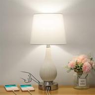 🛏️ modern minimalist bedside table lamp with usb charging ports, dimmable ceramic nightstand light with white fabric shade, ideal for bedroom, living room, office, includes a19 6w led bulb логотип