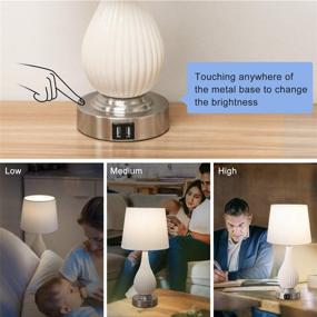 img 2 attached to 🛏️ Modern Minimalist Bedside Table Lamp with USB Charging Ports, Dimmable Ceramic Nightstand Light with White Fabric Shade, Ideal for Bedroom, Living Room, Office, Includes A19 6W LED Bulb