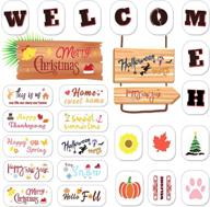 🖌️ enhance your home decor with 24pcs reusable welcome and seasonal stencils for painting on wood - perfect for front door porch or outside signs logo