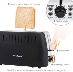 img 3 attached to 🍞 prepAmeal 2 Slice Toaster – Stainless Steel Bagel Toaster with 6 Browning Settings, Reheat, Defrost, Cancel Functions, and Extra-Wide Slots (Black)