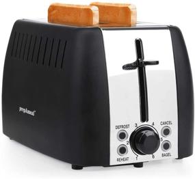 img 4 attached to 🍞 prepAmeal 2 Slice Toaster – Stainless Steel Bagel Toaster with 6 Browning Settings, Reheat, Defrost, Cancel Functions, and Extra-Wide Slots (Black)