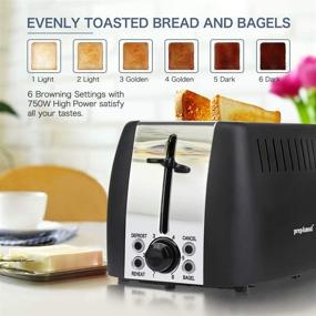 img 2 attached to 🍞 prepAmeal 2 Slice Toaster – Stainless Steel Bagel Toaster with 6 Browning Settings, Reheat, Defrost, Cancel Functions, and Extra-Wide Slots (Black)