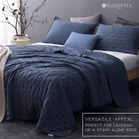 img 3 attached to 🛏️ Kasentex Quilt Bedding Set + Two Shams - Ultra Soft, Machine Washable, Lightweight, All-Season, Nostalgic Design - Solid Blue Color (Queen Size)