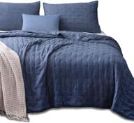 🛏️ kasentex quilt bedding set + two shams - ultra soft, machine washable, lightweight, all-season, nostalgic design - solid blue color (queen size) logo