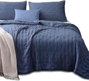 img 4 attached to 🛏️ Kasentex Quilt Bedding Set + Two Shams - Ultra Soft, Machine Washable, Lightweight, All-Season, Nostalgic Design - Solid Blue Color (Queen Size)