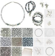 dollarbead 8 strings grey/silver glass beads for jewelry making - complete crafting kit for adults and beginners - earrings, necklaces, bracelets, with organza gift bag & findings logo