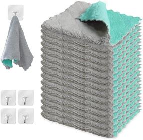 img 4 attached to 🧼 Multi-Purpose Microfiber Cleaning Cloth Pack with Adhesive Hooks for Sensitive Surfaces and More - 15 Double-Sided Lint Free Rags