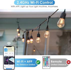 img 3 attached to MLambert 49Ft Outdoor RGB LED Smart String Lights - Wi-Fi 2.4GHz, Alexa Compatible, 🌈 App Control, 15 LED Bulbs, IP65 Waterproof & Shatterproof, Dimmable Colorful Patio Lights, Colored Bistro Lights