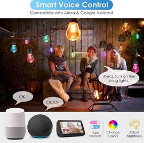 img 2 attached to MLambert 49Ft Outdoor RGB LED Smart String Lights - Wi-Fi 2.4GHz, Alexa Compatible, 🌈 App Control, 15 LED Bulbs, IP65 Waterproof & Shatterproof, Dimmable Colorful Patio Lights, Colored Bistro Lights