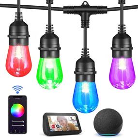 img 4 attached to MLambert 49Ft Outdoor RGB LED Smart String Lights - Wi-Fi 2.4GHz, Alexa Compatible, 🌈 App Control, 15 LED Bulbs, IP65 Waterproof & Shatterproof, Dimmable Colorful Patio Lights, Colored Bistro Lights