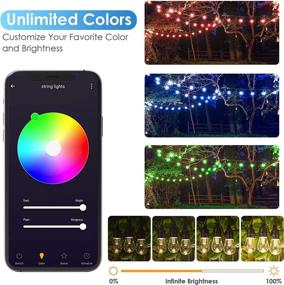 img 1 attached to MLambert 49Ft Outdoor RGB LED Smart String Lights - Wi-Fi 2.4GHz, Alexa Compatible, 🌈 App Control, 15 LED Bulbs, IP65 Waterproof & Shatterproof, Dimmable Colorful Patio Lights, Colored Bistro Lights