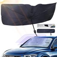 ✨ foldable windshield sunshade 55" x 31" - autoommo car shade umbrella, heat & uv rays protection with leather case logo
