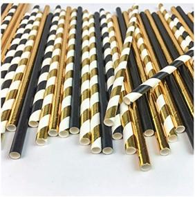 img 2 attached to 🥳 100 Pcs Biodegradable Stripe Straws in Gold and Black for Party, 7.75 Inches, Ideal for Adults and Kids – Youmewell Paper Drinking Straws