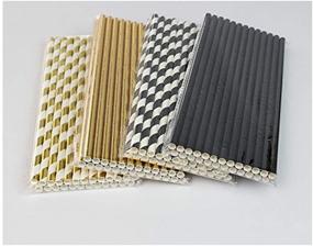 img 3 attached to 🥳 100 Pcs Biodegradable Stripe Straws in Gold and Black for Party, 7.75 Inches, Ideal for Adults and Kids – Youmewell Paper Drinking Straws