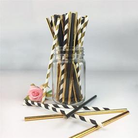 img 4 attached to 🥳 100 Pcs Biodegradable Stripe Straws in Gold and Black for Party, 7.75 Inches, Ideal for Adults and Kids – Youmewell Paper Drinking Straws