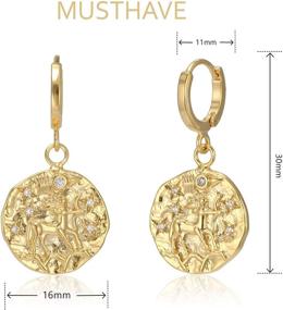 img 3 attached to ✨ MUSTHAVE Constellation Zodiac Huggie Hoop Earrings in 18K Gold Plating: Astrology CZ Coin Hoop Earrings for Women and Girls - Perfect Gift Earrings