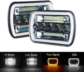 img 4 attached to 🔦 AMUNIESUN Super Bright Pair 7x6 5x7" Led Headlights 6052 6054 H5054 H6054 Hi/Low Sealed Beam White/Amber Halo Speaker For Jeep TJ JK Cherokee XJ YJ Pickup Dodge Ram Ford Chevy Chevrolet Express Nissan