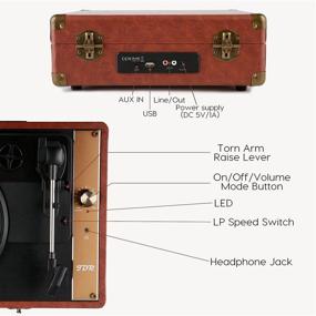 img 2 attached to Винтажный проигрыватель JDR Vinyl Record с Bluetooth, портативный фонограф 3 скорости в чемодане с встроенными динамиками - USB/AUX вход, конвертация винила в цифру для развлечений (коричневый)