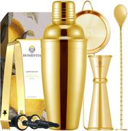 🍸 homestia gold cocktail shaker set - bartender kit with stainless steel 24oz martini shaker, muddle spoon, double jigger, fine strainer, ice tong, and 2 liquor pour spout - premium barware gift set logo