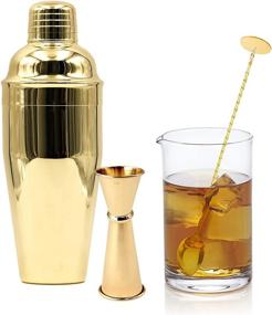 img 2 attached to 🍸 Homestia Gold Cocktail Shaker Set - Bartender Kit with Stainless Steel 24oz Martini Shaker, Muddle Spoon, Double Jigger, Fine Strainer, Ice Tong, and 2 Liquor Pour Spout - Premium Barware Gift Set