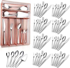 img 4 attached to 🌹 53-Piece Rose Gold Silverware Set with Drawer Organizer - Stainless Steel Modern Cutlery Set Gift Service for 8, Including Serving Utensil, Mirror Polished, Dishwasher Safe