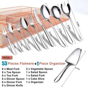 img 3 attached to 🌹 53-Piece Rose Gold Silverware Set with Drawer Organizer - Stainless Steel Modern Cutlery Set Gift Service for 8, Including Serving Utensil, Mirror Polished, Dishwasher Safe