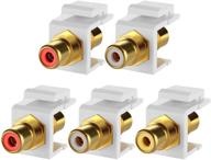 🔌 продукт "premium quality teninyu 5-pack rca keystone jack insert connector - золотое покрытие, женский адаптер для штепсельной розетки с фиксацией на стену (белый) логотип