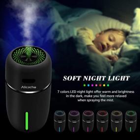 img 2 attached to 🚗 200ml Mini USB Car Humidifier - Ultrasonic Cool Mist with 7 Colors Light, Adjustable Mist Mode, Auto Shut-Off - Super Quiet for Bedroom, Home Office, Car, & Travel (Black)